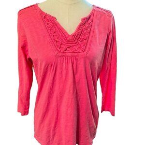 (842) L.L Bean Women's Pink Cotton 3/4 Sleeve T Shirt Size M